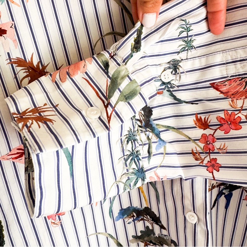 Zara Poplin Shirt with Bird Print Size Small - Picture 5 of 8